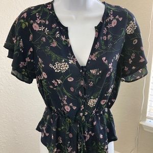 Navy Floral Top XS